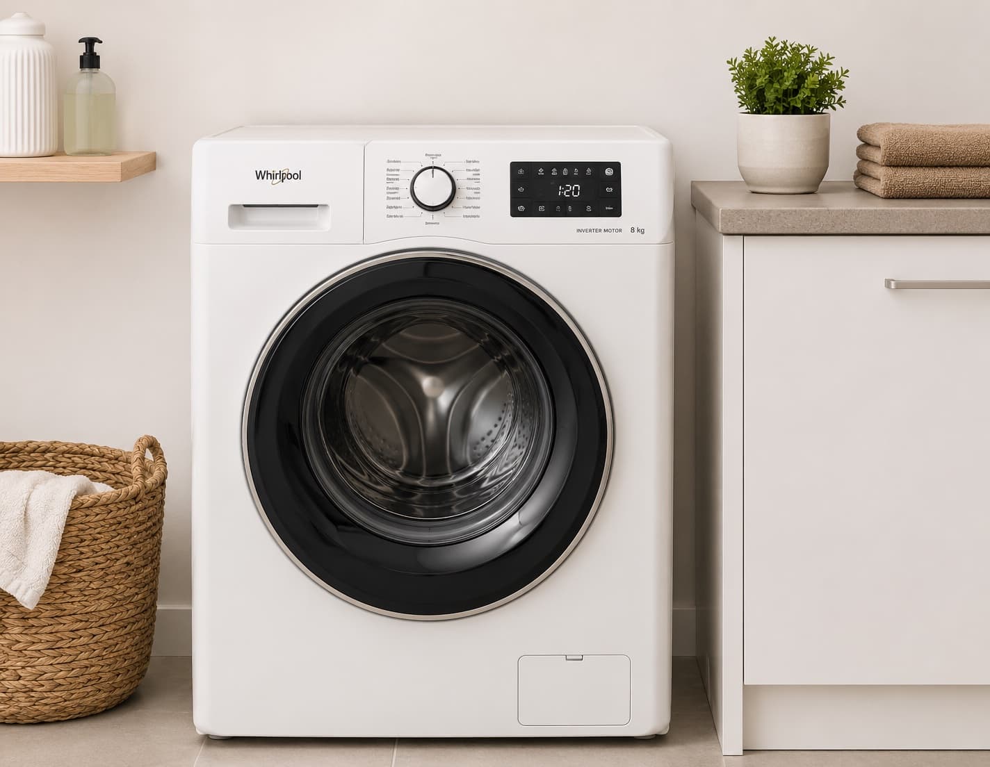 Máquina de lavar roupa Whirlpool numa lavandaria