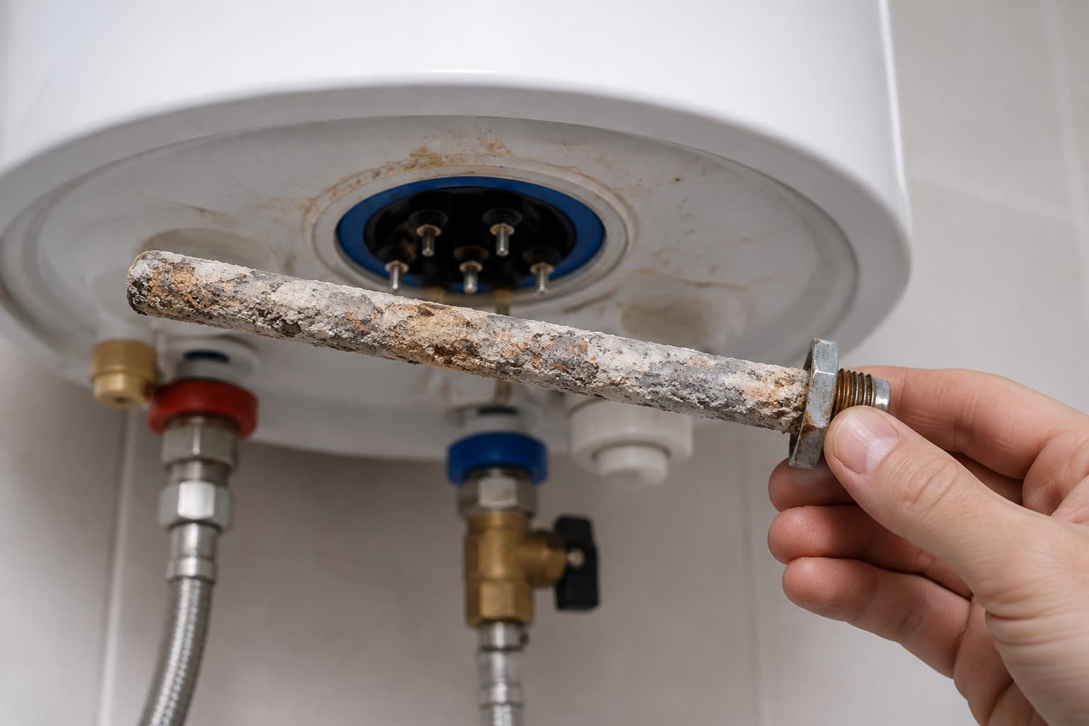 Ânodo de um termoacumulador com acumulação de calcário